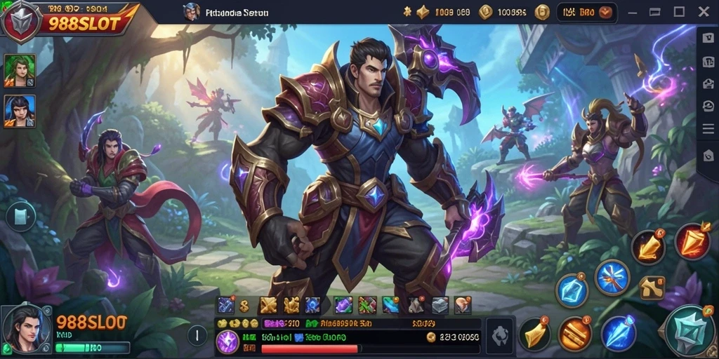 Tampilan screenshot <strong>988SLOT</strong> yang menampilkan pertempuran epik dalam dunia MMORPG.