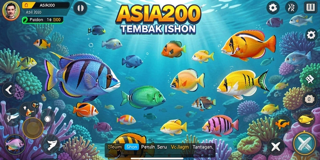 Tampilan gameplay ASIA200 dengan aksi menembak ikan yang seru.