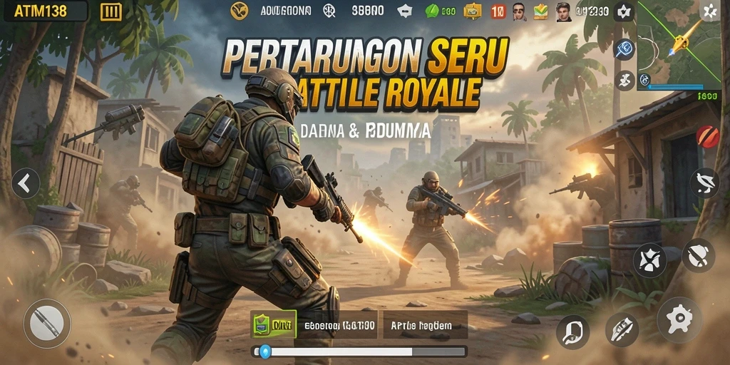 Screenshot gameplay ATM138 menampilkan pertarungan seru Battle Royale.
