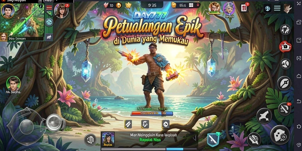 Tangkapan layar utama gameplay DAY777 menampilkan aksi petualangan mendebarkan.