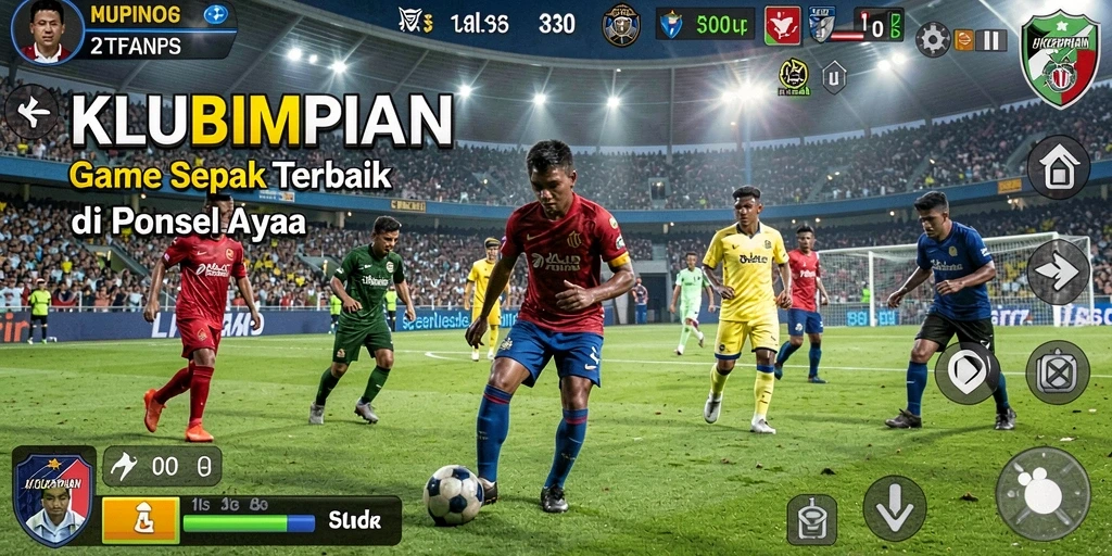 Gambar gameplay KLUBIMPIAN yang menampilkan aksi sepak bola seru.