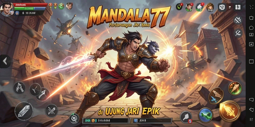 Tangkapan layar gameplay MANDALA77 menampilkan aksi pertarungan yang seru.