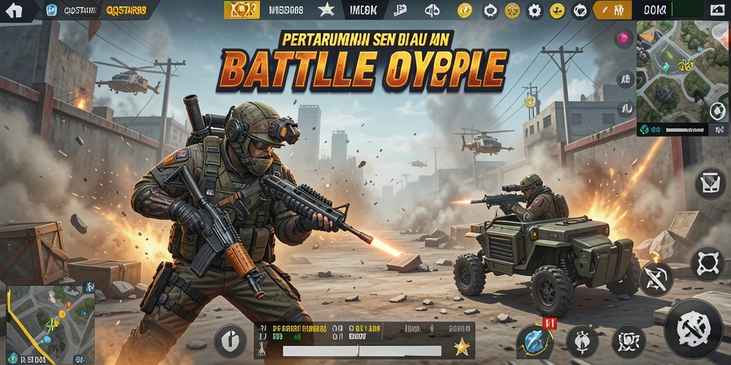 Tangkapan layar dari gameplay intens di QQSTAR88, memperlihatkan aksi pertempuran Battle Royale.