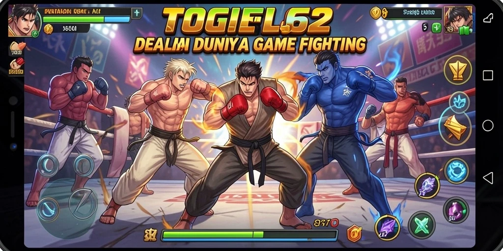 Gameplay intens dengan karakter bertarung di arena.