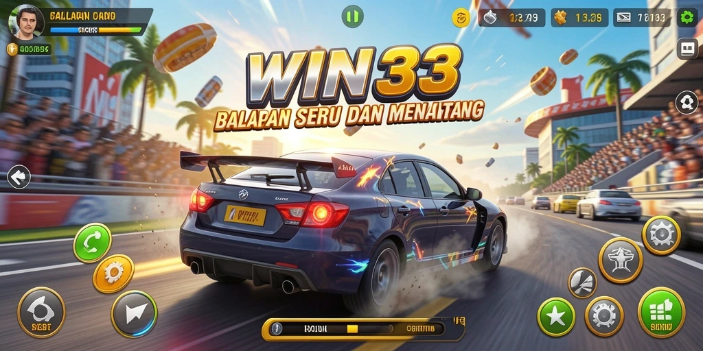 Tampilan gameplay balapan yang mendebarkan di WIN33.