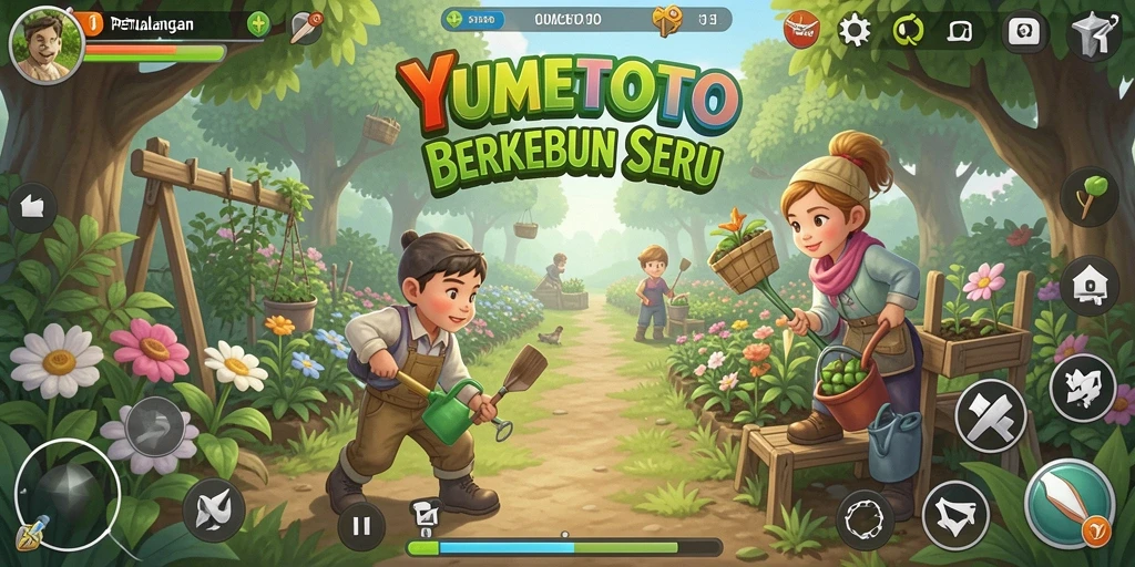 Tampilan gameplay menarik di dunia berkebun YUMETOTO.